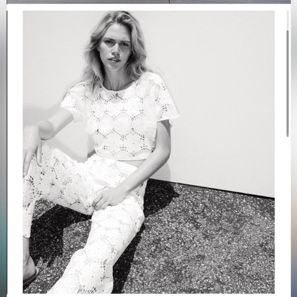 ZARA white crochet Lace Two-Piece Set- Small pants and top